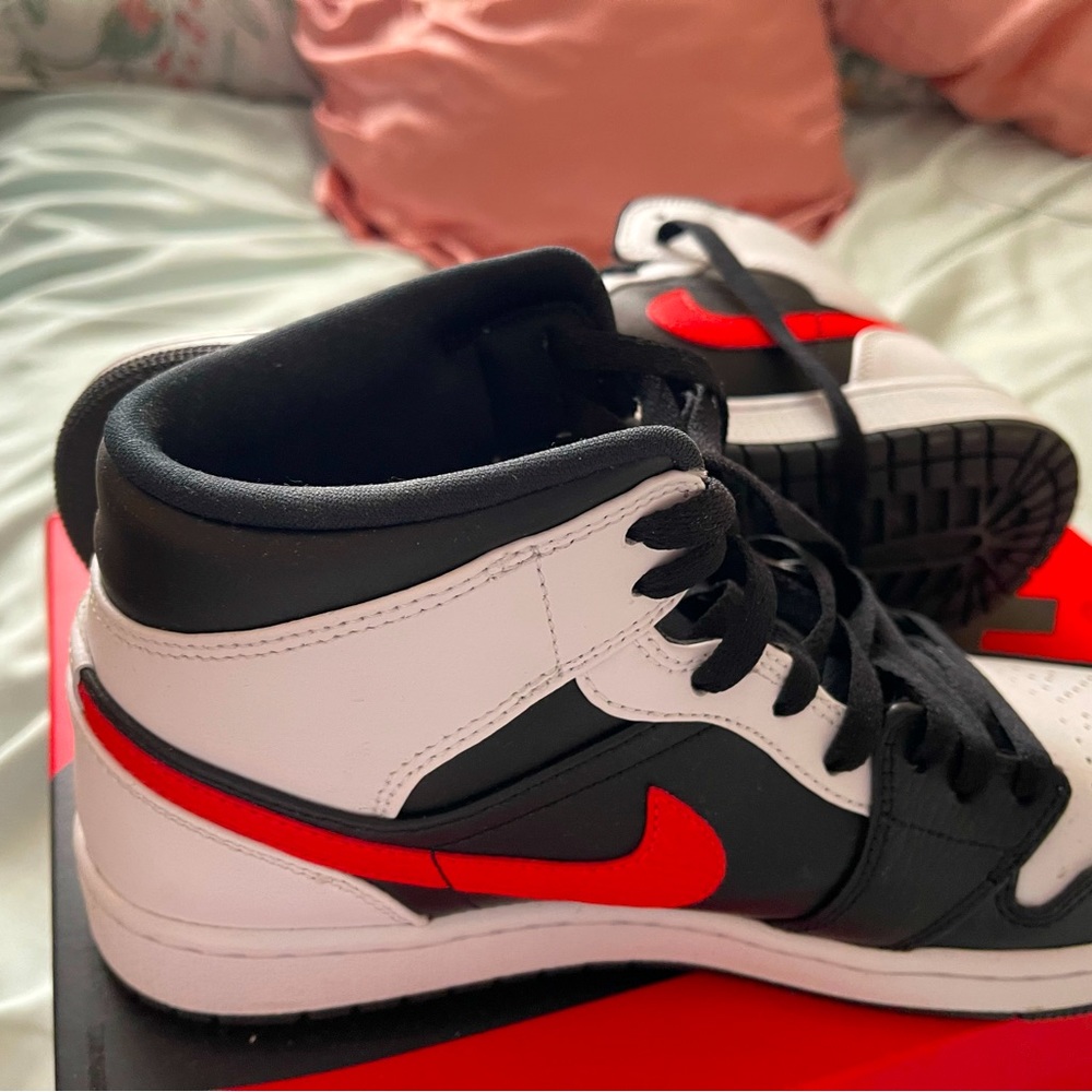 Jordan 1 mids black and red and white color way